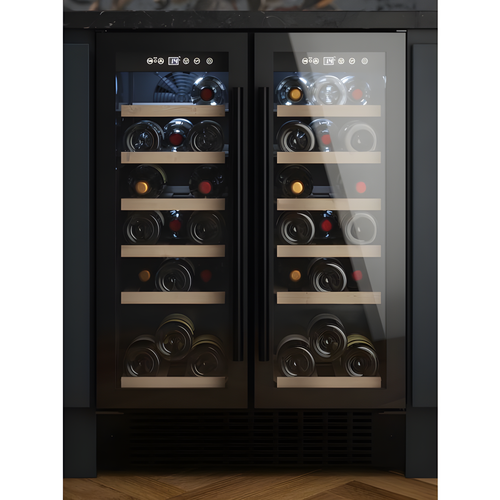 Cata UBBKWC60DD - Black Glass 32 Bottle Wine Cooler - Dual Zone - F Energy Rating