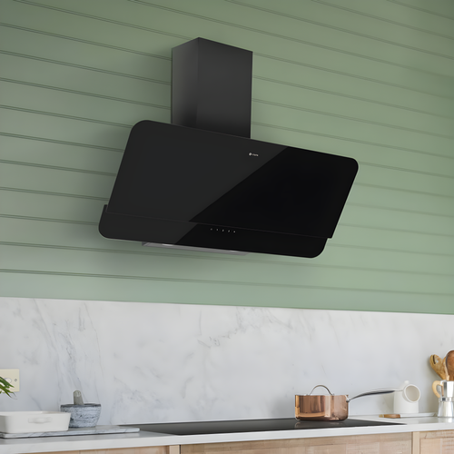 Caple OM900 - Black Glass Chimney Extractor - 90cm - C Energy