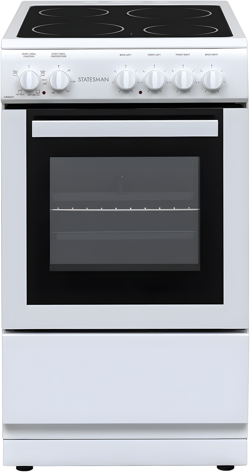 Statesman C050ESCW - White 50cm Single Cavity Electric Cooker - 4 Hot Plates - A Energy