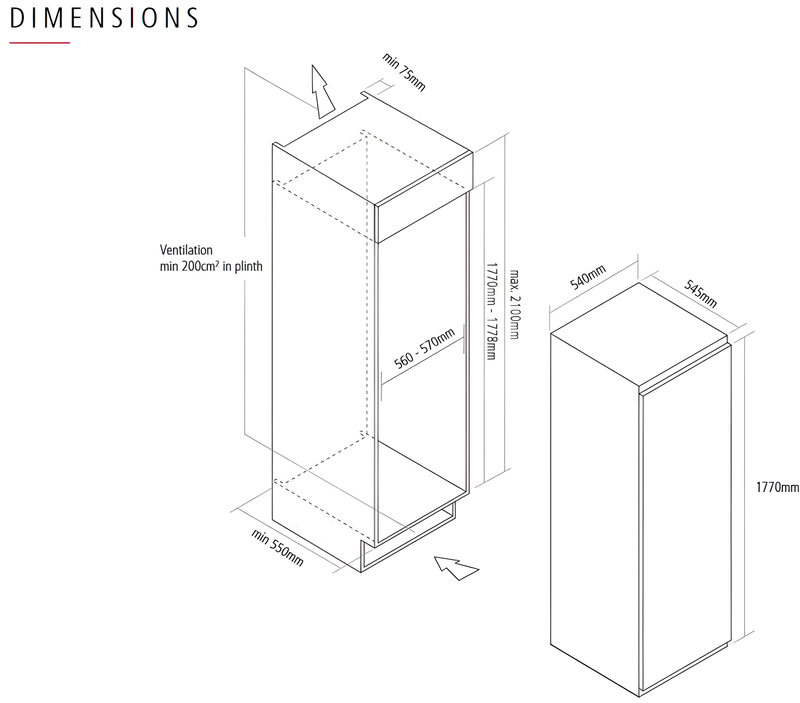 Caple RIL1796 - White Sliding Hinge Integrated Auto Defrost Fridge - E energy