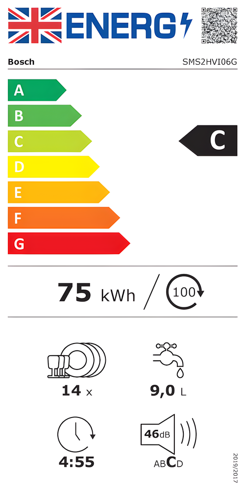 Bosch SMS2HVI06G - Brushed Steel Dishwasher - 14 Place Settings - C Energy Rating