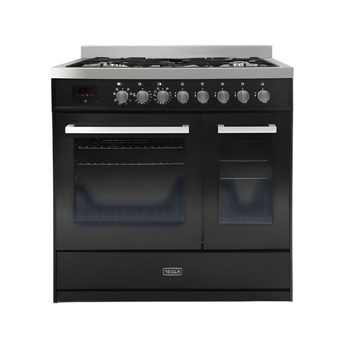 Tesla T90DDFRCB - 90cm Double Cavity Dual Fuel Range Cooker