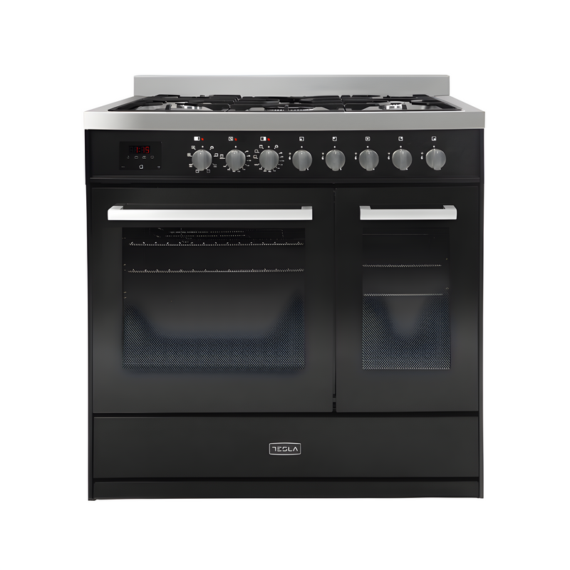 Tesla T90DDFRCB - 90cm Double Cavity Dual Fuel Range Cooker