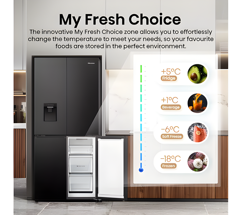 HISENSE RQ5P470SMFE - Black Stainless Steel American Fridge Freezer - 482L - E Energy Rating