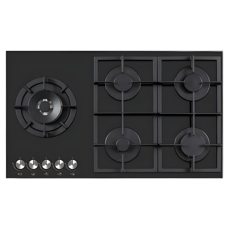 Teknix SCGH945BG - Black 90cm Gas Hob - 5 Burners - A Energy