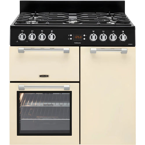 Leisure CK90G232C Cookmaster - Cream 90cm Gas Range Cooker with Electric Fan Oven - 146L Capacity - A+ Energy Rating - Display