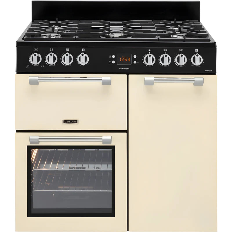 Leisure CK90G232C Cookmaster - Cream 90cm Gas Range Cooker with Electric Fan Oven - 146L Capacity - A+ Energy Rating - Display