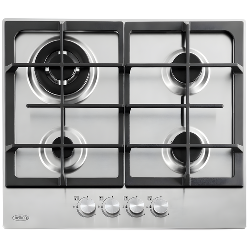 Belling GHU603CI - Stainless Steel 60cm 4 Burner Gas Hob - Wok Burner - Front Controls