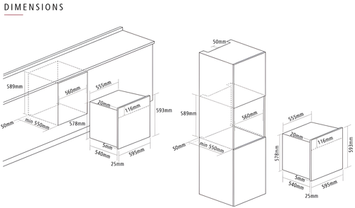 Caple C2106BG - Black Glass Single Oven - 67L Capacity - Energy Rating A+++ to D