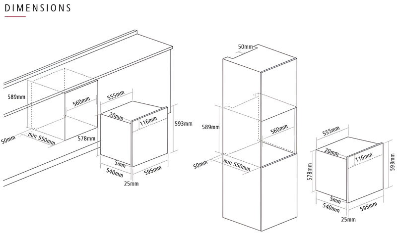 Caple C2106BG - Black Glass Single Oven - 67L Capacity - Energy Rating A+++ to D