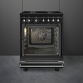 Smeg CX61GMBL Concert - Black Dual Fuel Cooker with Single Oven - 4 Gas Burners - 70L Capacity - A Energy Rating