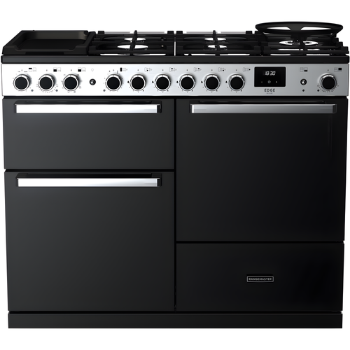 Rangemaster EDDLO110DFGBLK/CM1 Edge Deluxe 110cm Dual Fuel Black Glass/Chrome