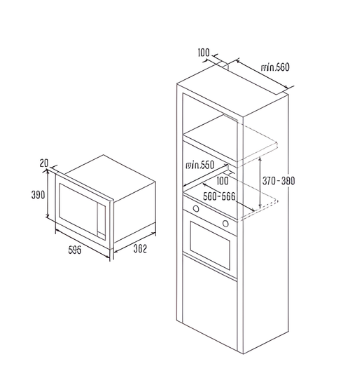 Cata UB25MGBK - Black Built-in Microwave & Grill - 25L - 900W