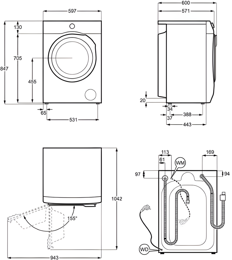 AEG LFR94846WS - 9000 Series White Freestanding 8KG Washing Machine - 1400 RPM - A energy