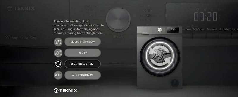 Teknix TK2HP9HS - Titanium 9KG Heat Pump Tumble Dryer - A++ Energy