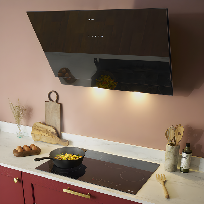 Caple ATA902 - Black Glass 90cm Chimney Cooker Hood - 648m³/h - A++ Energy