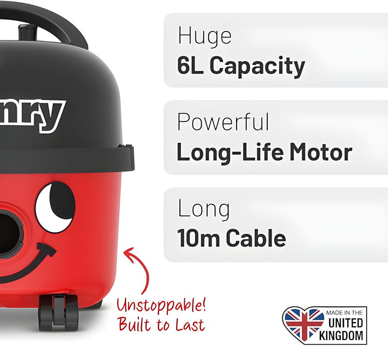 Numatic Henry HVR 160-11 Bagged Cylinder Vacuum, 620 W, 6 Litres, Red and Black
