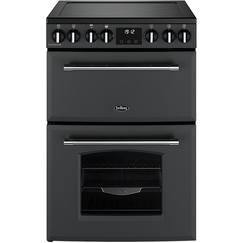 Belling Farmhouse 60E - Grey Ceramic Electric Cooker with Double Oven - 4 Zone Ceramic Hob - A Energy