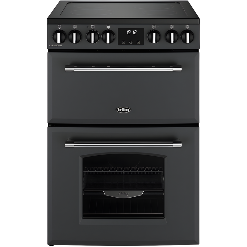 Belling Farmhouse 60E - Grey Ceramic Electric Cooker with Double Oven - 4 Zone Ceramic Hob - A Energy