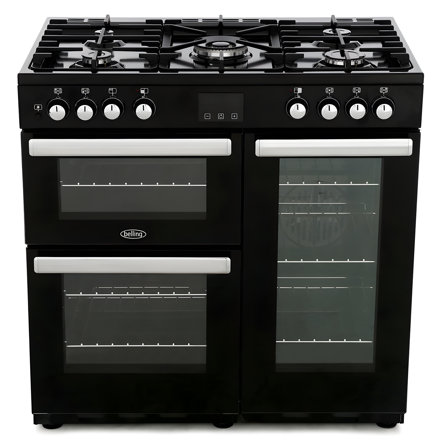 Belling COOKCENTRE 444444071  90DFT BLK - Black 5 Zone Dual Fuel Cooker - A energy