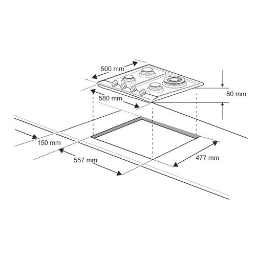 Rangemaster RMB60HPNGFSS - Stainless steel 4 Zone Gas Hob