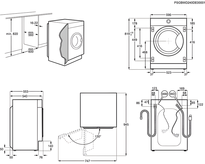 AEG LFX6G8434BI - Integrated 8KG Washing Machine - 1400 RPM - B energy