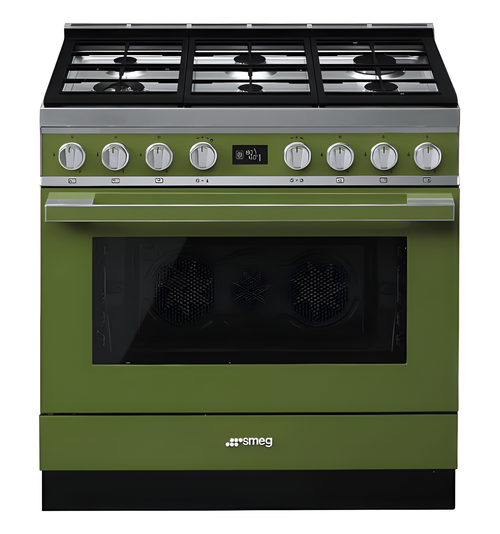Smeg CPF9GPOG - Green 6 Zone Dual Fuel Cooker - A+ energy
