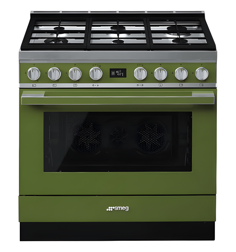 Smeg CPF9GPOG - Green 6 Zone Dual Fuel Cooker - A+ energy