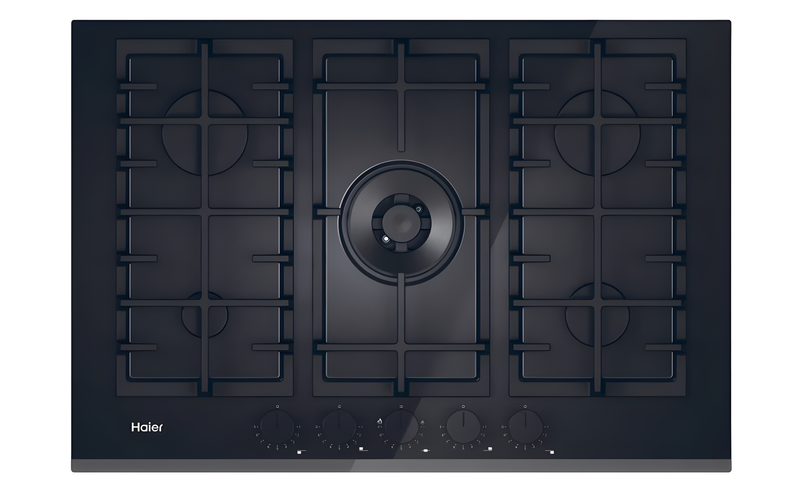 Haier HAVG75TBBP - Black 75cm Gas Hob - 5 Cooking Zones