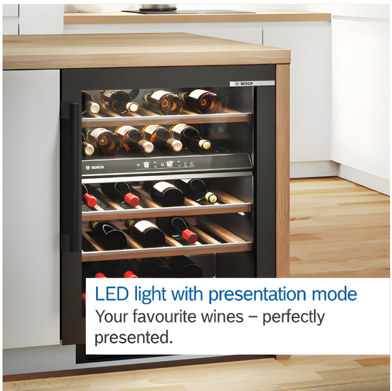 Bosch KUW20VHF0G - Black 21 Bottle Capacity Wine Cooler - F energy