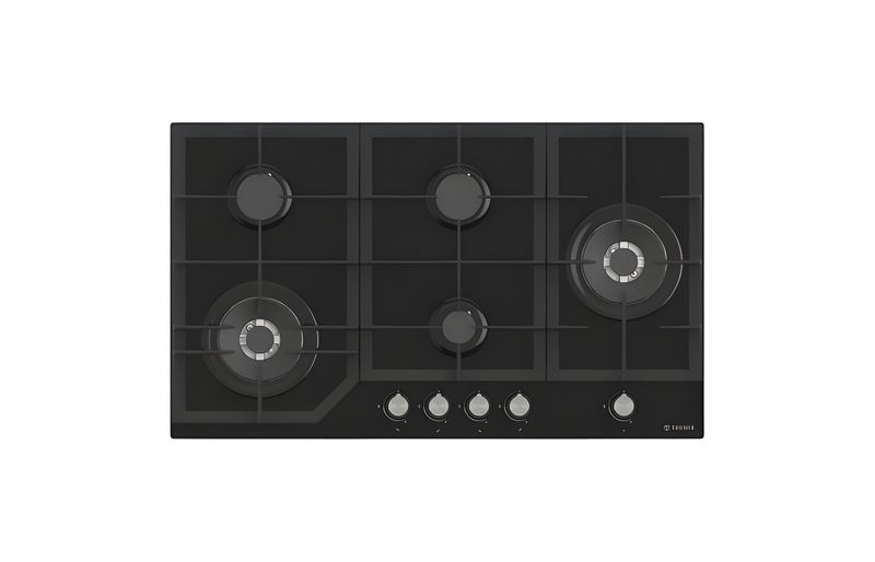 Teknix BITK290GH5B - Black Glass 90cm Gas Hob - 5 Burner