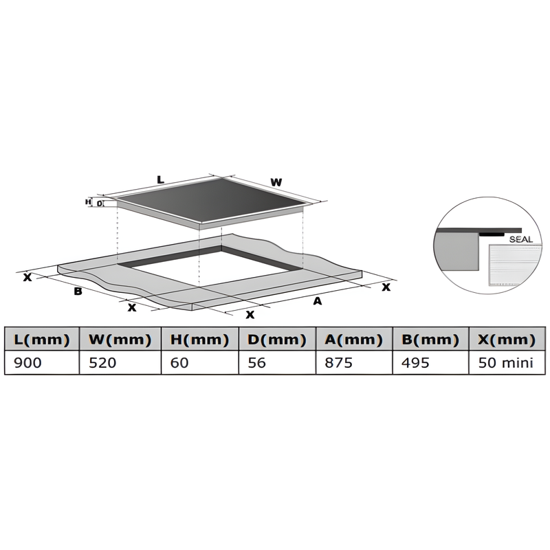 Cata UBIND90F - Black Glass 90cm Induction Hob - 5 Cooking Zones