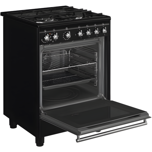 Smeg CX61GMBL Concert - Black Dual Fuel Cooker with Single Oven - 4 Gas Burners - 70L Capacity - A Energy Rating