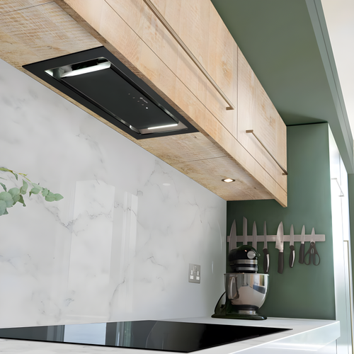Caple BU526BK - Black Glass Built-Under Cooker Hood - 520mm - A++ Energy