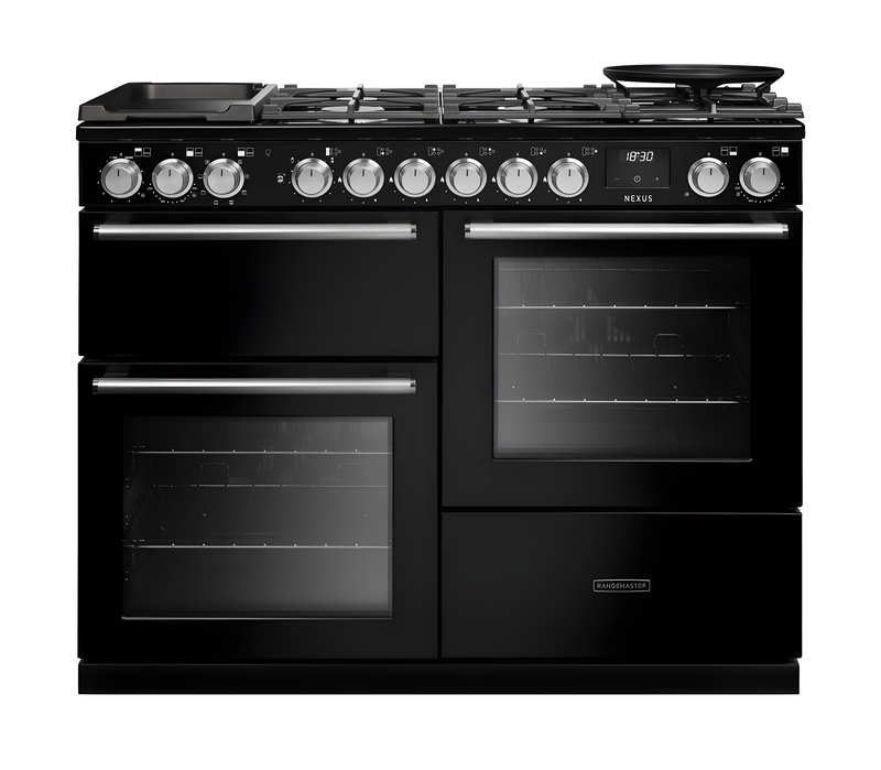 Rangemaster Nexus NEXO110DFPGBL/CM1 - Gloss Black 110cm Dual Fuel Range Cooker - 7 Zone Hob - A Energy