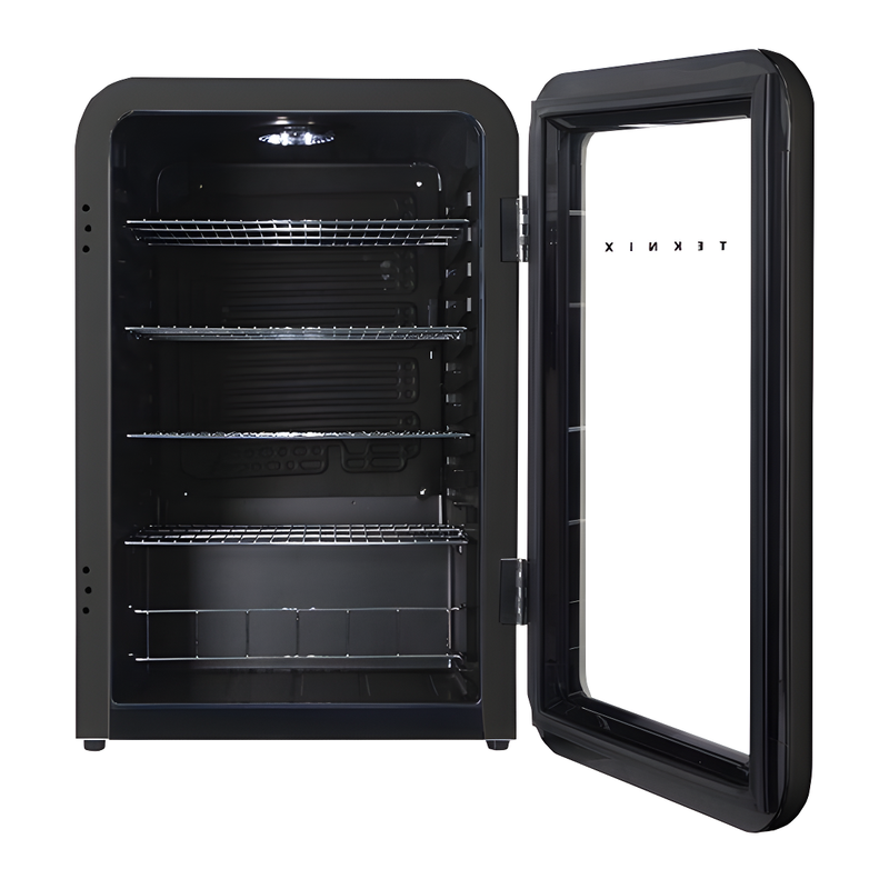 Teknix UC255LRGB - Black Under Counter Glass Door Fridge - 115L Capacity - F Energy