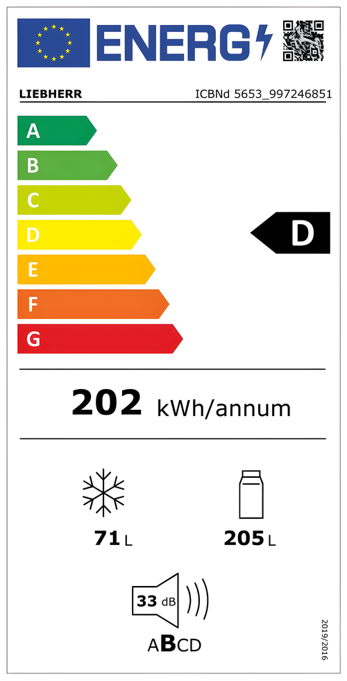 Liebherr ICBNd 5653 - Integrated Fridge Freezer - BioFresh NoFrost 276L - D Energy