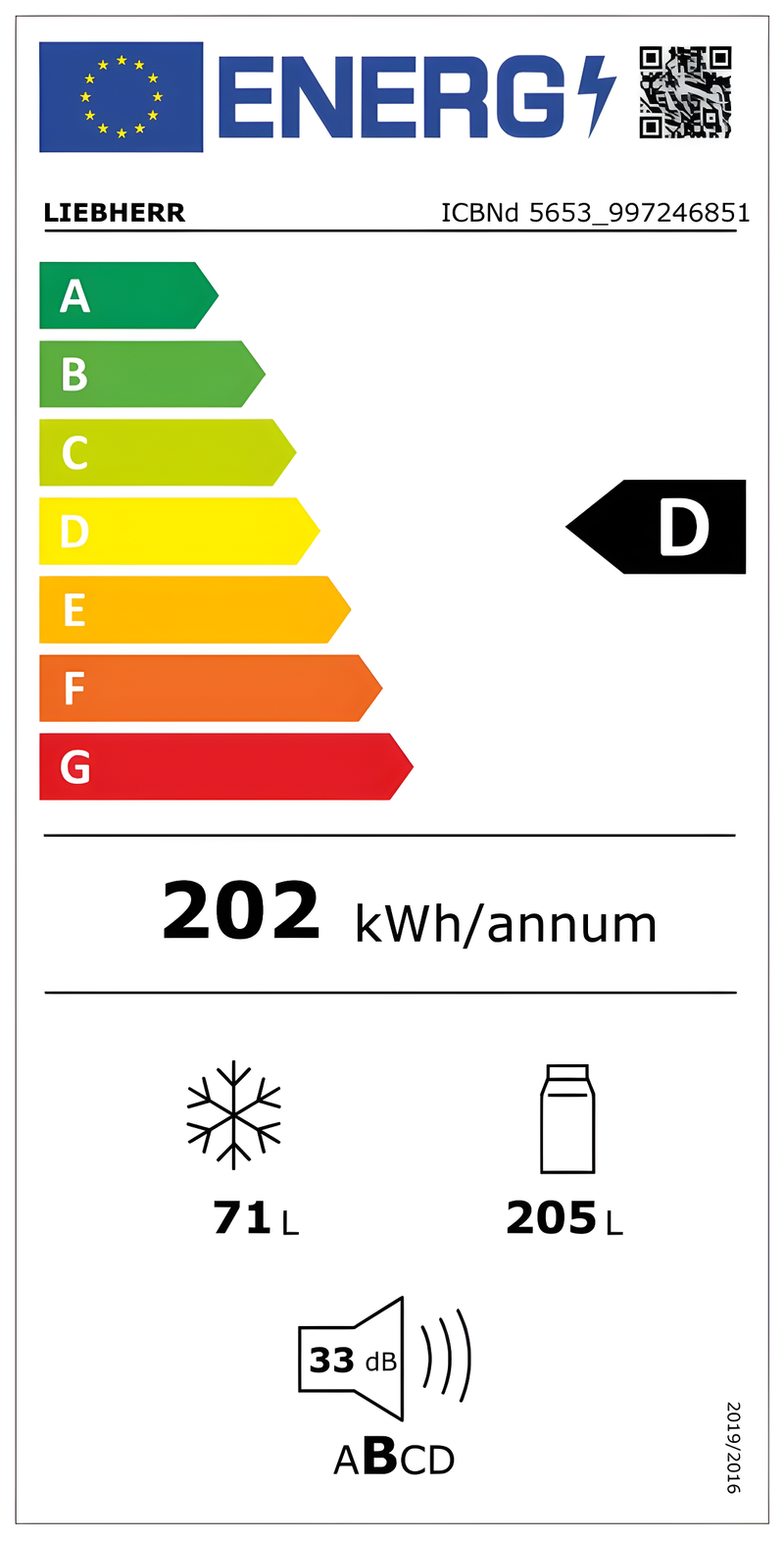 Liebherr ICBNd 5653 - Integrated Fridge Freezer - BioFresh NoFrost 276L - D Energy