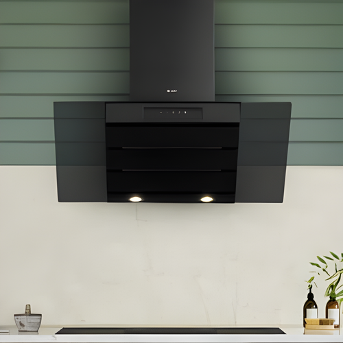 Caple OM900 - Black Glass Chimney Extractor - 90cm - C Energy