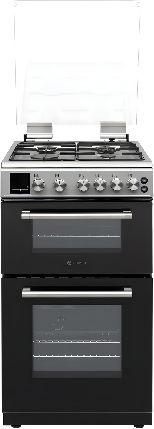 Teknix TKGD50X - Stainless Steel 50cm Freestanding Gas Cooker - Double Oven & 4 Burner Hob - A+ Energy