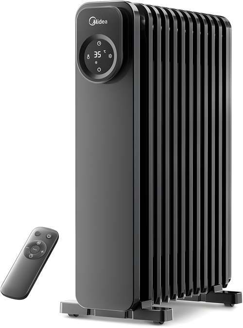 Midea MHO231R11BPB - Black Oil Filled Radiator - 11 Fins 2300W - Remote Control & LED Screen