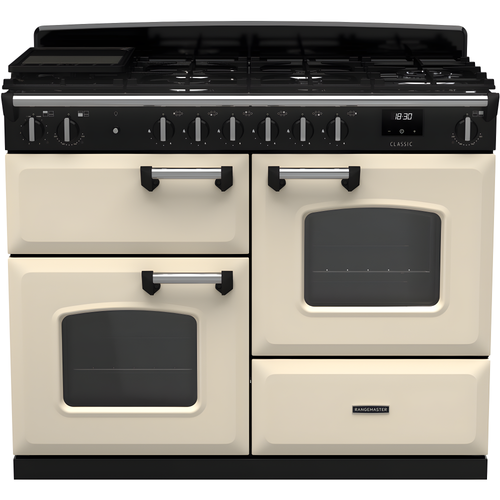 Rangemaster CLO110DFPPCR/CM1 - Pale Cream 110cm Dual Fuel Range Cooker - 6 Zone Gas Hob - A Energy