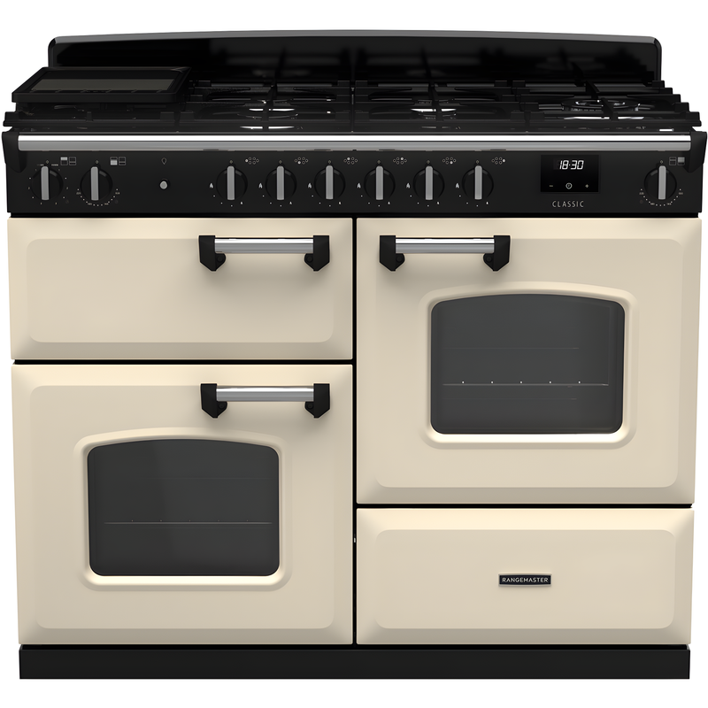 Rangemaster CLO110DFPPCR/CM1 - Pale Cream 110cm Dual Fuel Range Cooker - 6 Zone Gas Hob - A Energy