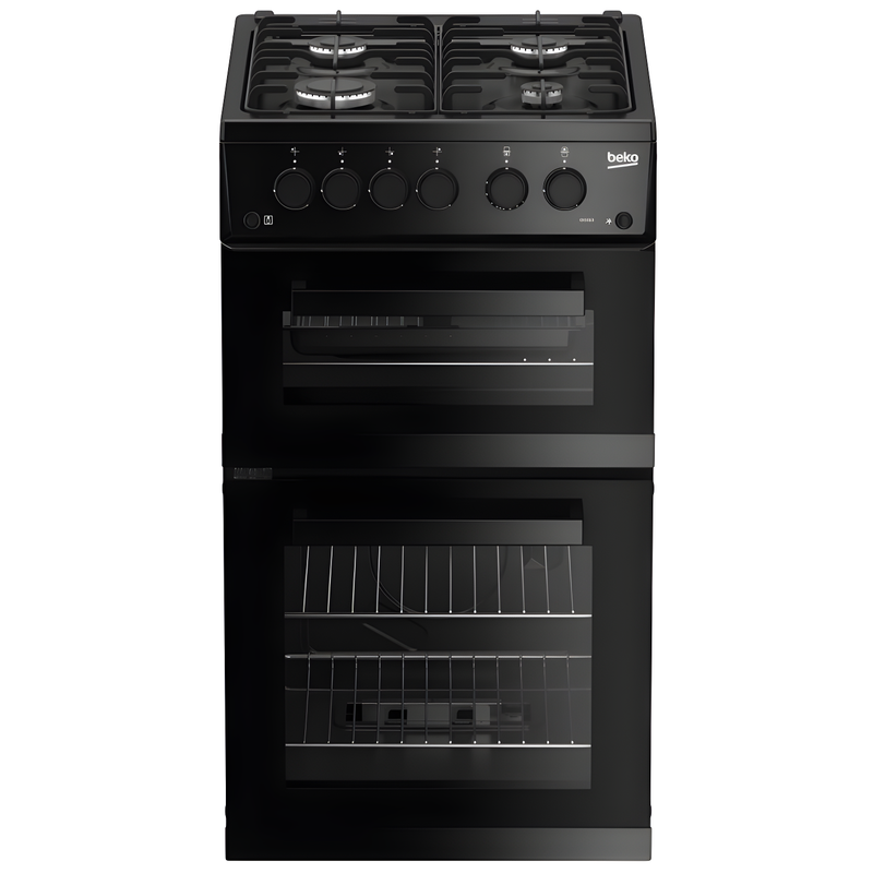Beko KDG583K - Black 50cm Double Cavity Gas Cooker - 4 Burner Gas Hob - A+ Energy
