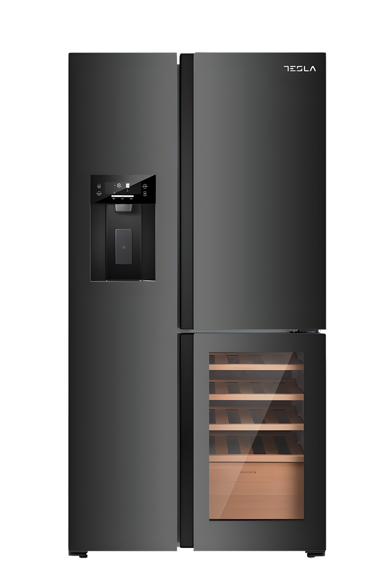 Tesla T530TDBG - Black American Fridge Freezer - 529L - E Energy Rating