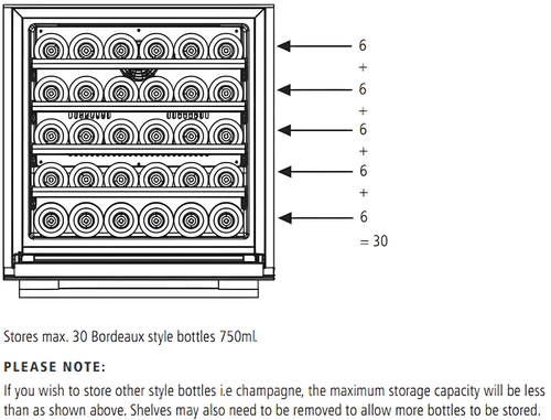 Caple WC6100BS - Black Steel Built-In Wine Cooler - 30 Bottles - G Rated