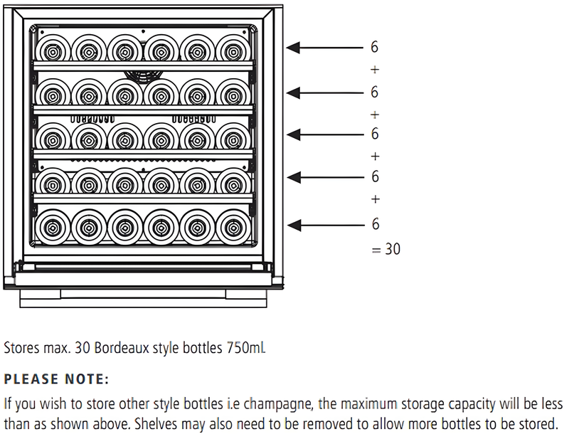 Caple WC6100BS - Black Steel Built-In Wine Cooler - 30 Bottles - G Rated