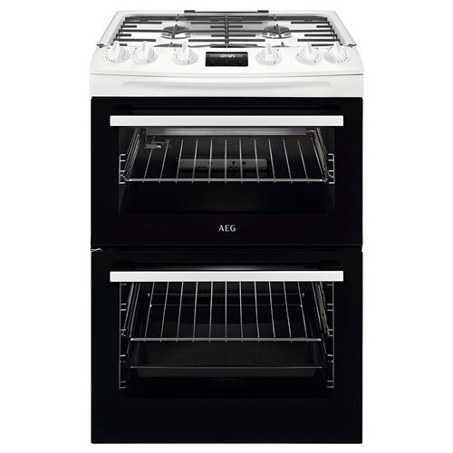 AEG CGX6130ACW - White 60cm Freestanding Gas Double Oven Cooker - Catalytic, 83L Main Oven - A Energy