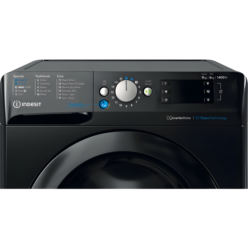 Indesit BDE 96436 KV UK - Black 9KG Washer Dryer - 1400 RPM - D energy