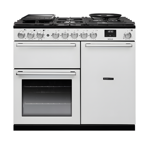 Rangemaster Nexus 100 NEX100DFPWHT/CM1 - White Dual Fuel Range Cooker - 5 Zone Gas Hob - A Energy